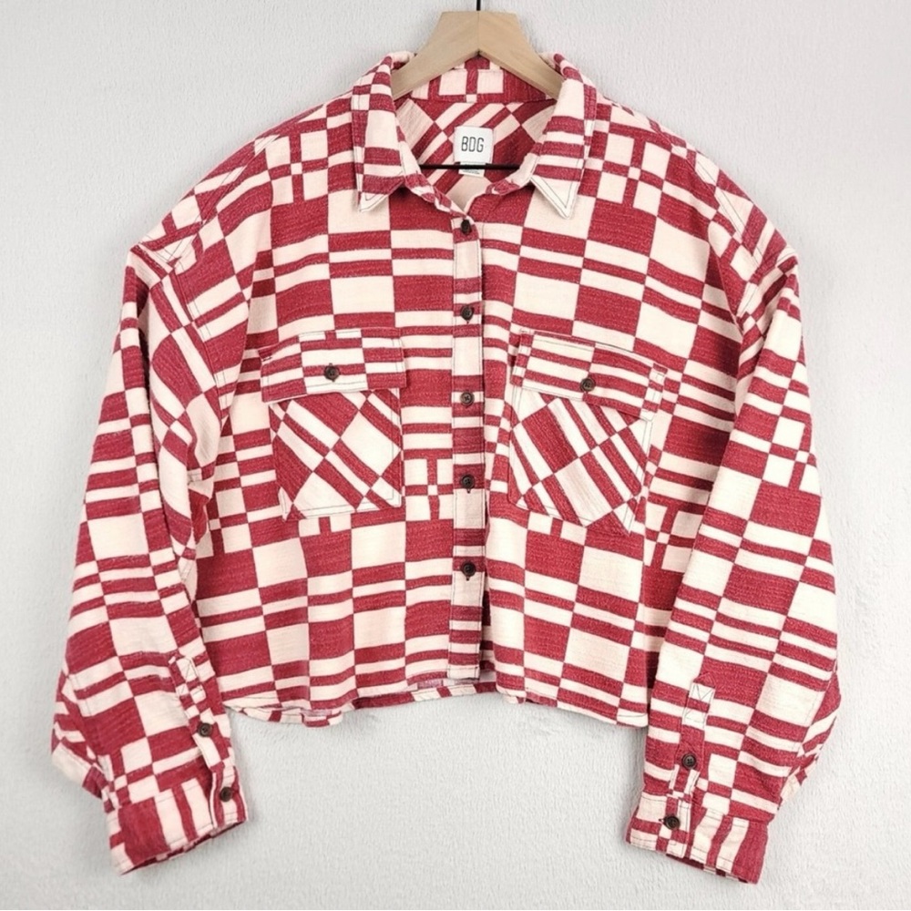 BDG Red and White Checkered Cropped Jacket - Picture 4 of 4